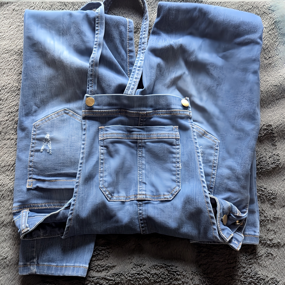 Distressed Blue Denim Overalls - Picture 4 of 4
